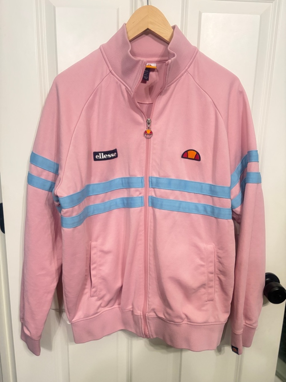 Great Condition Men’s L Ellesse Pink Track Jacket with Sky Blue Stripes. Tennis - Picture 3 of 12